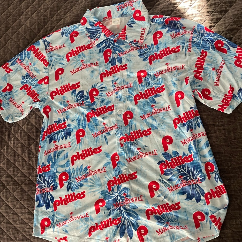 Margaritaville Phillies Blue and Red Men's Casual Shirt